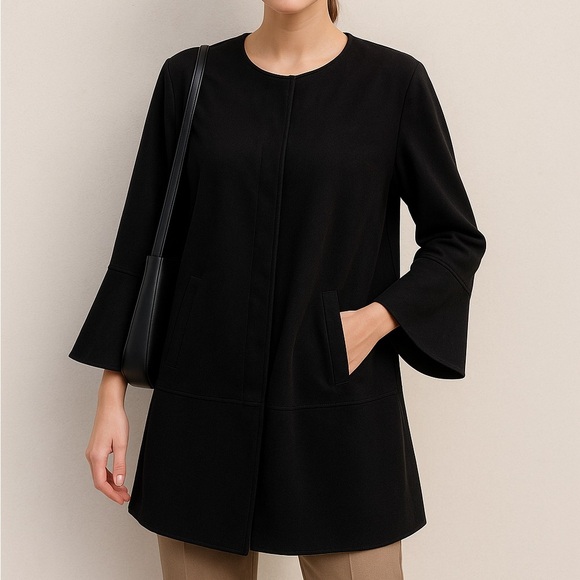 J. Jill Vintage Dark Black Wool Overcoat Women Size 2X Career Mature Business - Picture 1 of 12